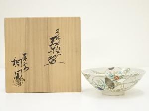 京焼　手塚桐鳳造　色絵団扇文茶碗（共箱）